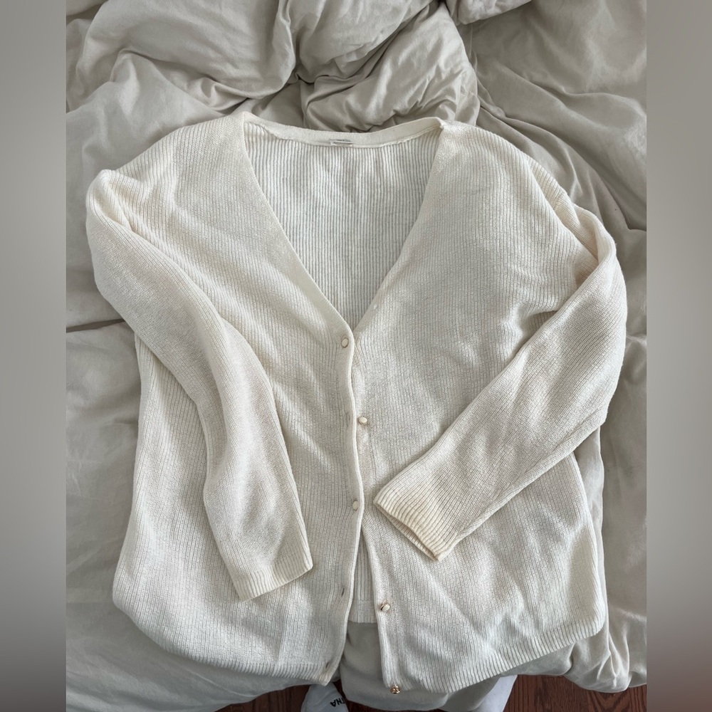 Cream Button-Up Cardigan Aritzia